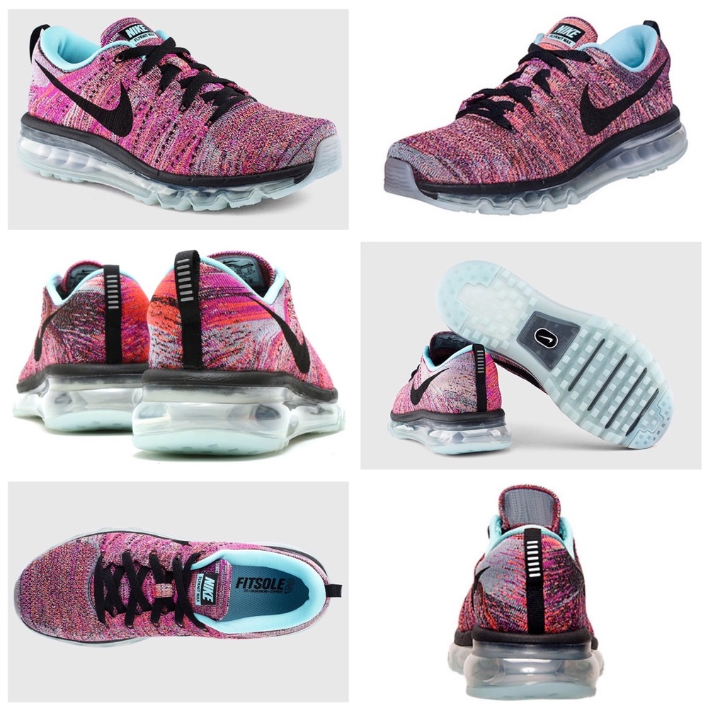 Nike Flyknit Running Sneakers Pink Black Women’s Athletic Shoes - Picture 2 of 7